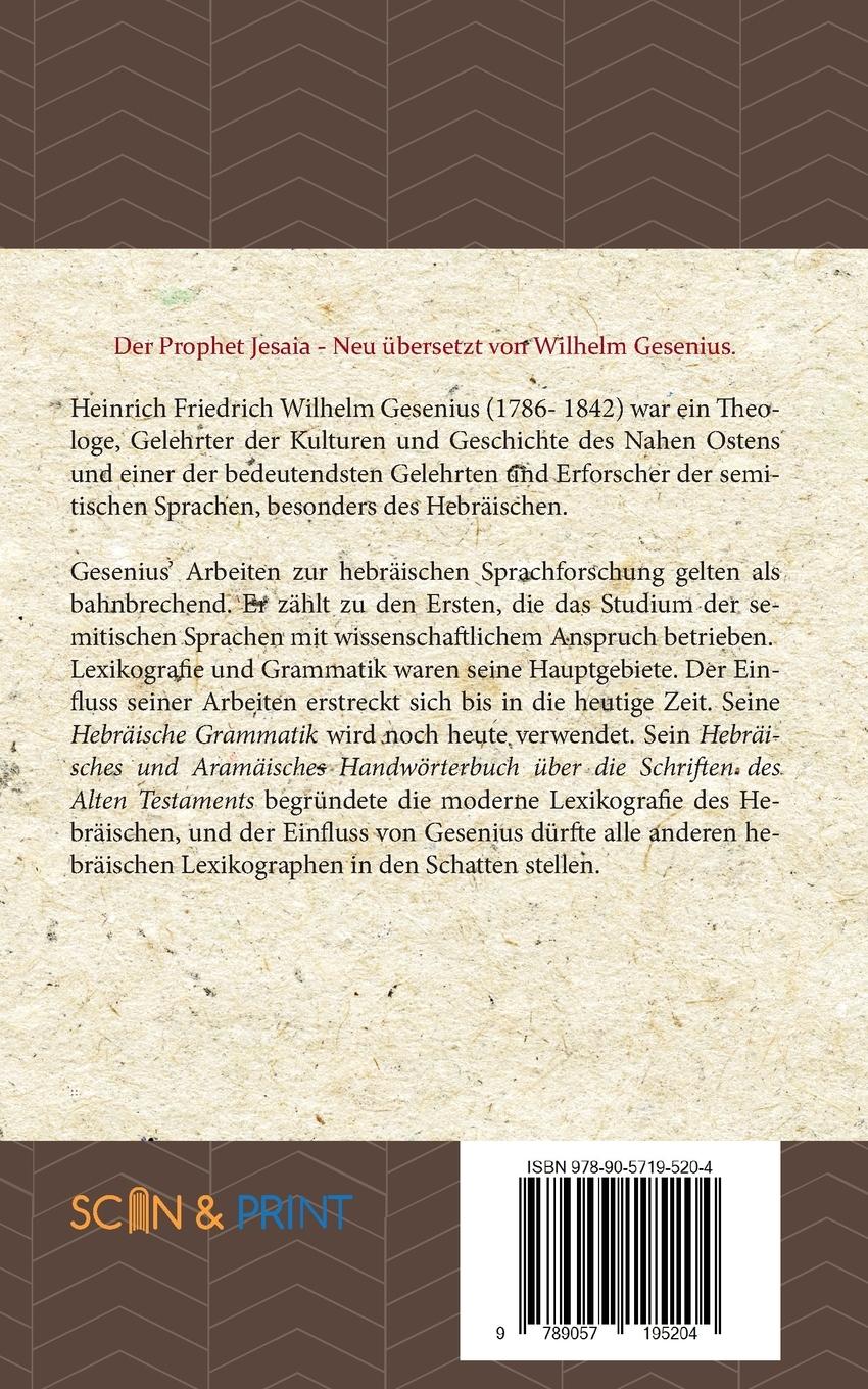Rückseite: 9789057195204 | Der Prophet Jesaia | Neu übersetzt | Wilhelm Gesenius | Taschenbuch