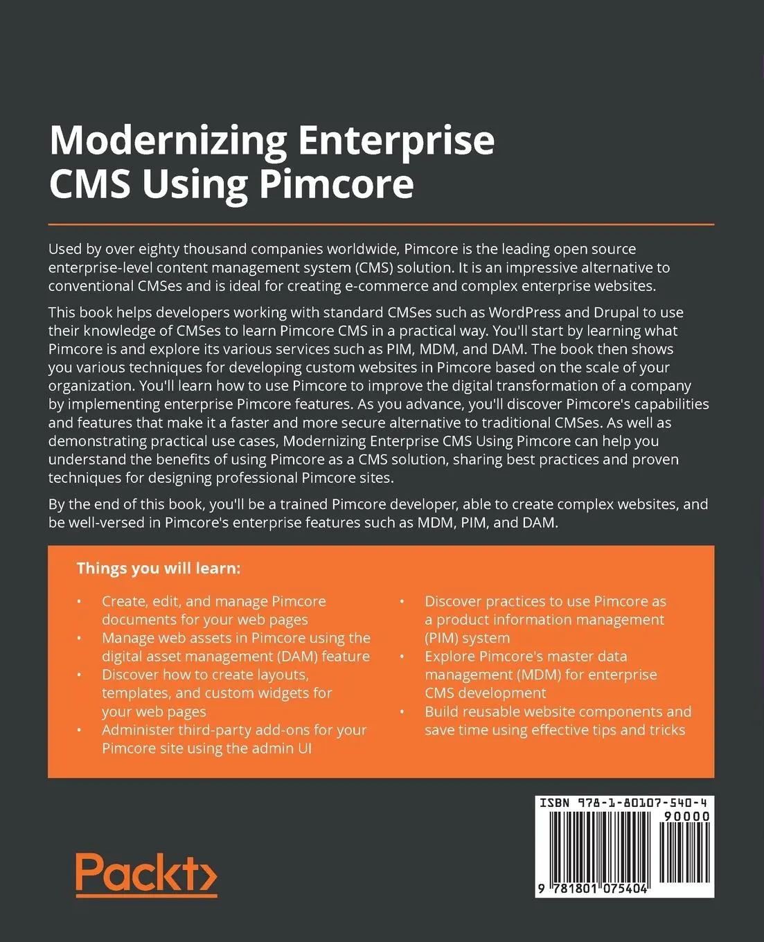 Rückseite: 9781801075404 | Modernizing Enterprise CMS Using Pimcore | Daniele Fontani (u. a.)