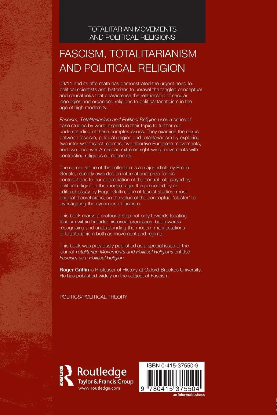 Rückseite: 9780415375504 | Fascism, Totalitarianism and Political Religion | Roger Griffin | Buch