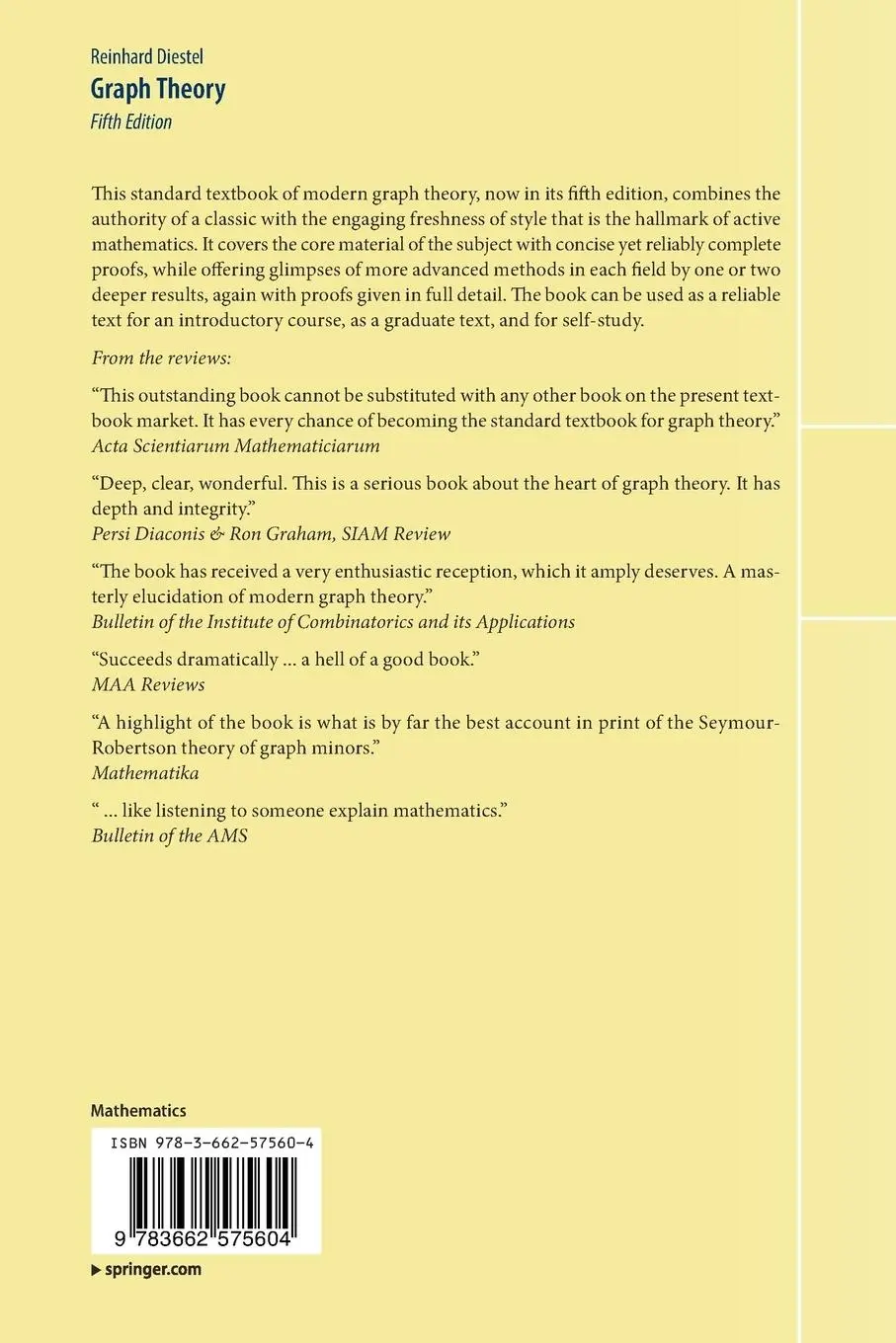 Rückseite: 9783662575604 | Graph Theory | Reinhard Diestel | Taschenbuch | xviii | Englisch