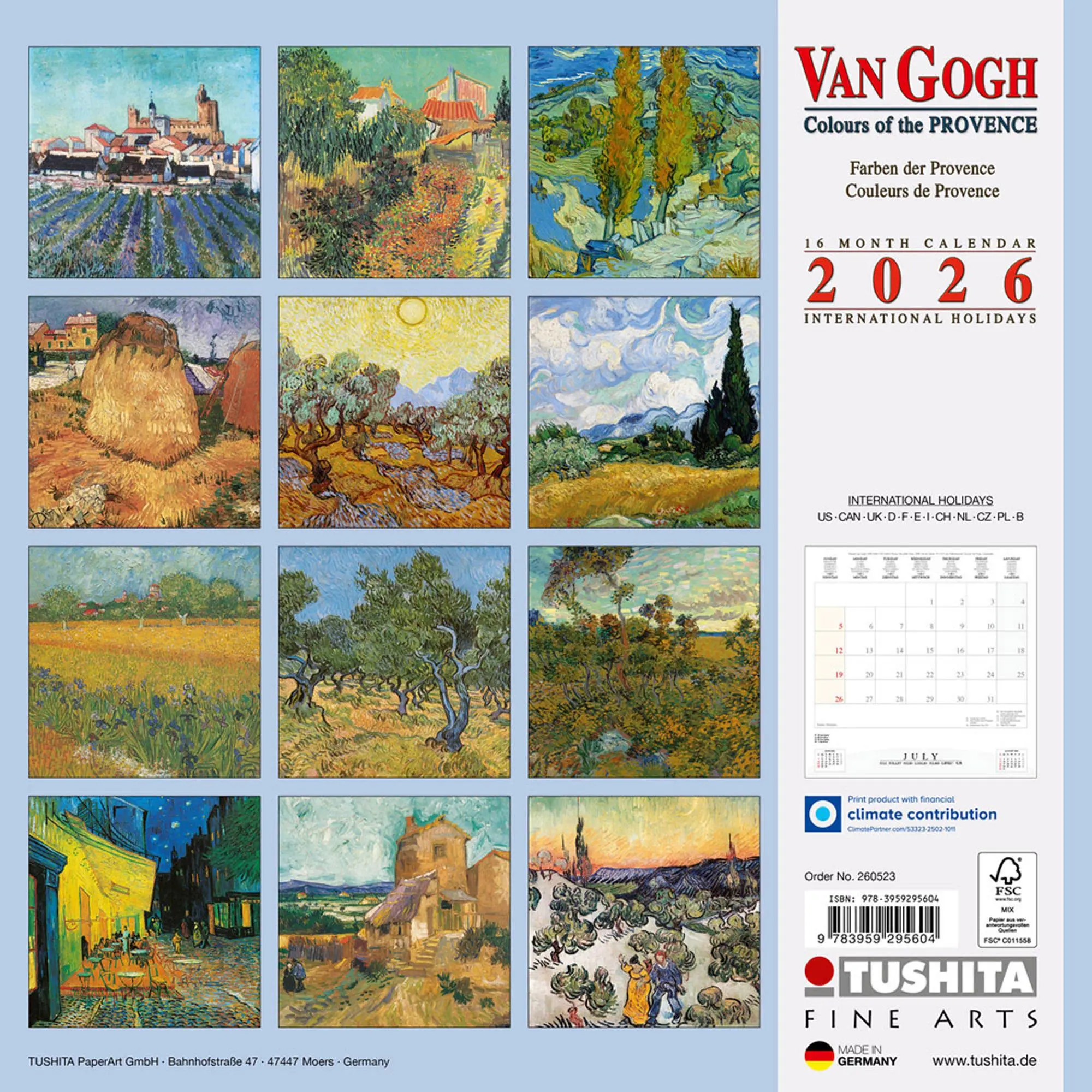 Rückseite: 9783959295604 | van Gogh - Colours of the Provence 2026 | Kalender 2026 | Kalender