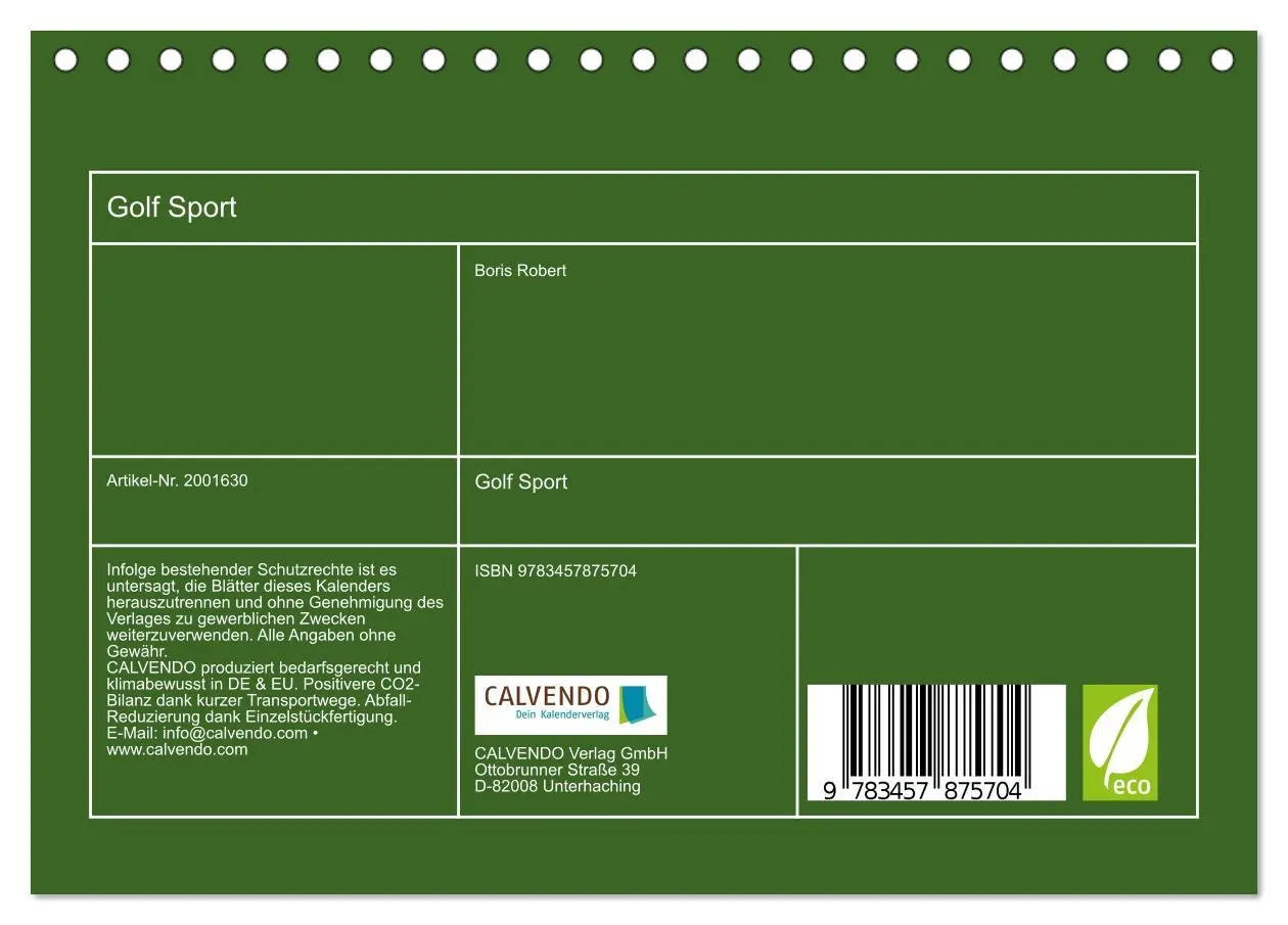 Bild: 9783457875704 | Golf Sport (Tischkalender 2026 DIN A5 quer), CALVENDO Monatskalender