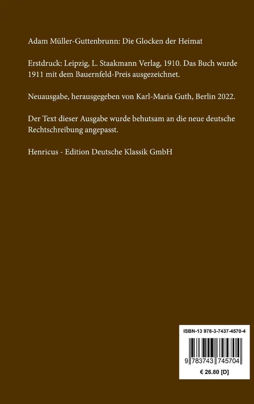 Rückseite: 9783743745704 | Die Glocken der Heimat | Adam Müller-Guttenbrunn | Buch | 216 S.
