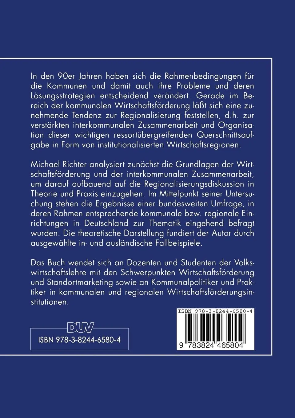 Rückseite: 9783824465804 | Regionalisierung und interkommunale Zusammenarbeit | Michael Richter
