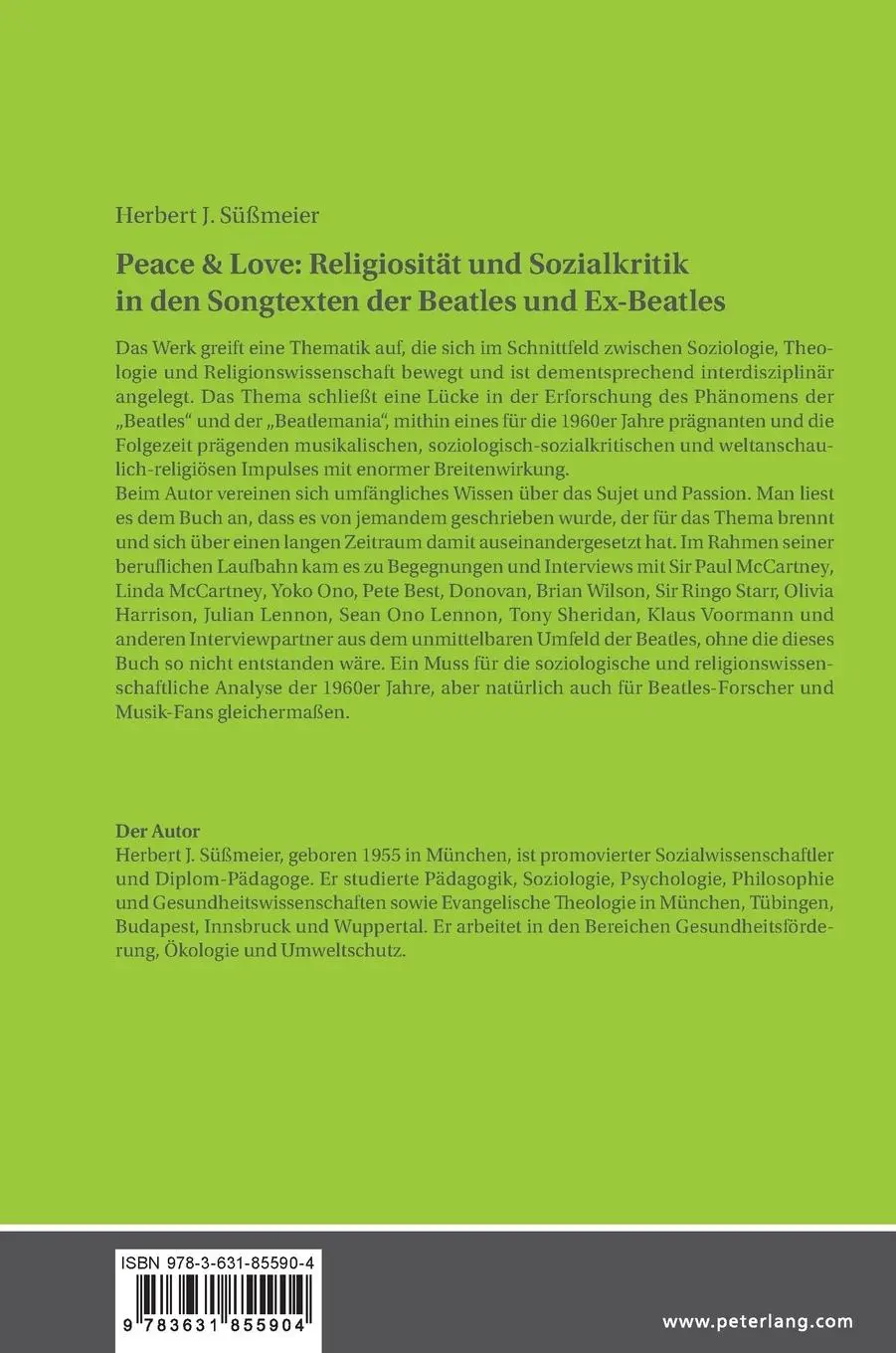 Rückseite: 9783631855904 | Peace &amp; Love: Religiosität und Sozialkritik in den Songtexten der...