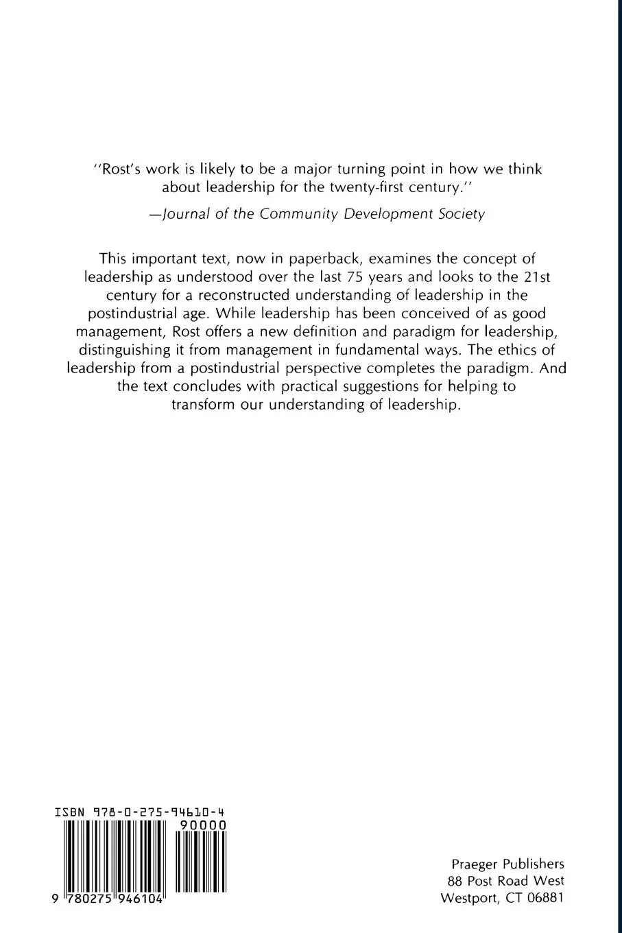 Rückseite: 9780275946104 | Leadership for the Twenty-First Century | Joseph C. Rost | Taschenbuch