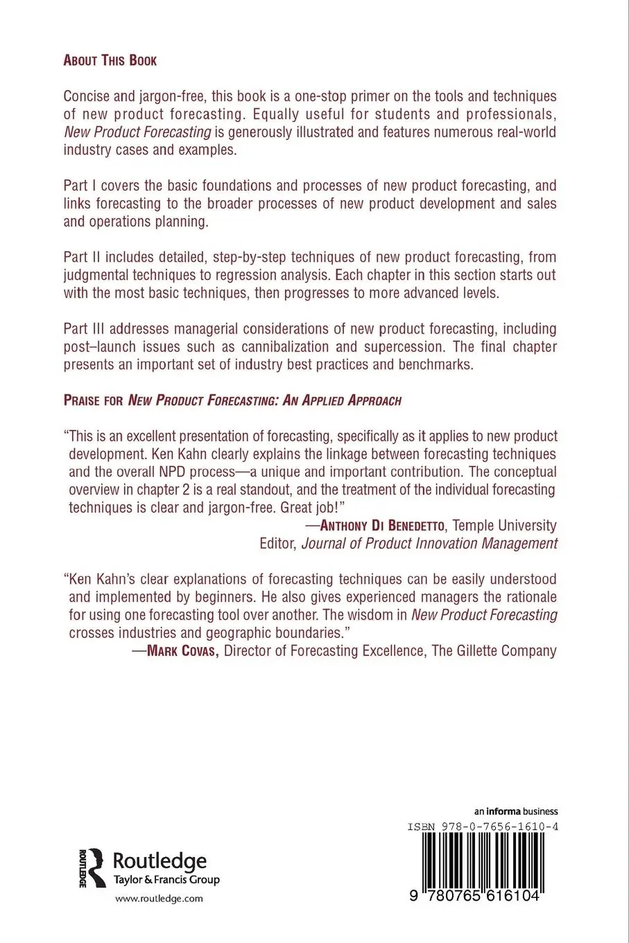 Rückseite: 9780765616104 | New Product Forecasting | An Applied Approach | Kenneth B. Kahn | Buch