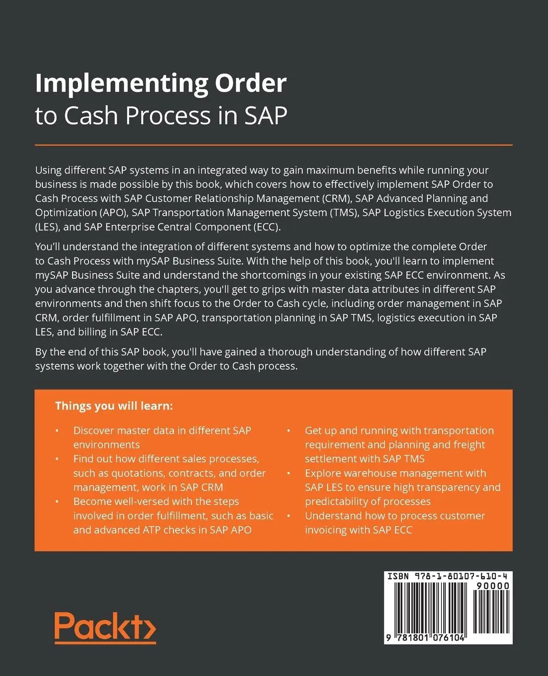 Rückseite: 9781801076104 | Implementing Order to Cash Process in SAP | Chandrakant Agarwal | Buch
