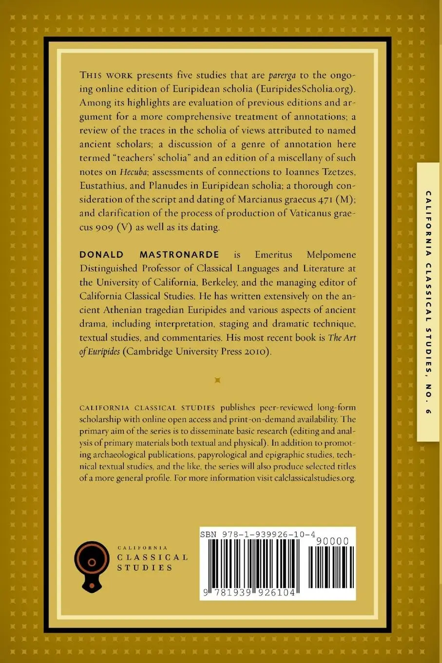 Rückseite: 9781939926104 | Preliminary Studies on the Scholia to Euripides | Donald Mastronarde