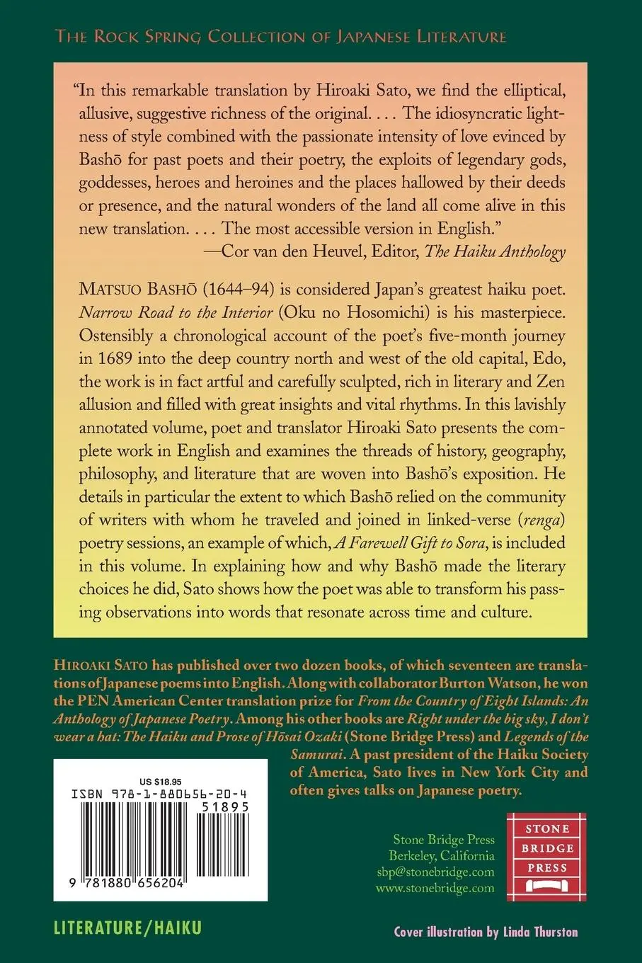 Rückseite: 9781880656204 | Basho's Narrow Road | Spring and Autumn Passages | Matsuo Basho | Buch