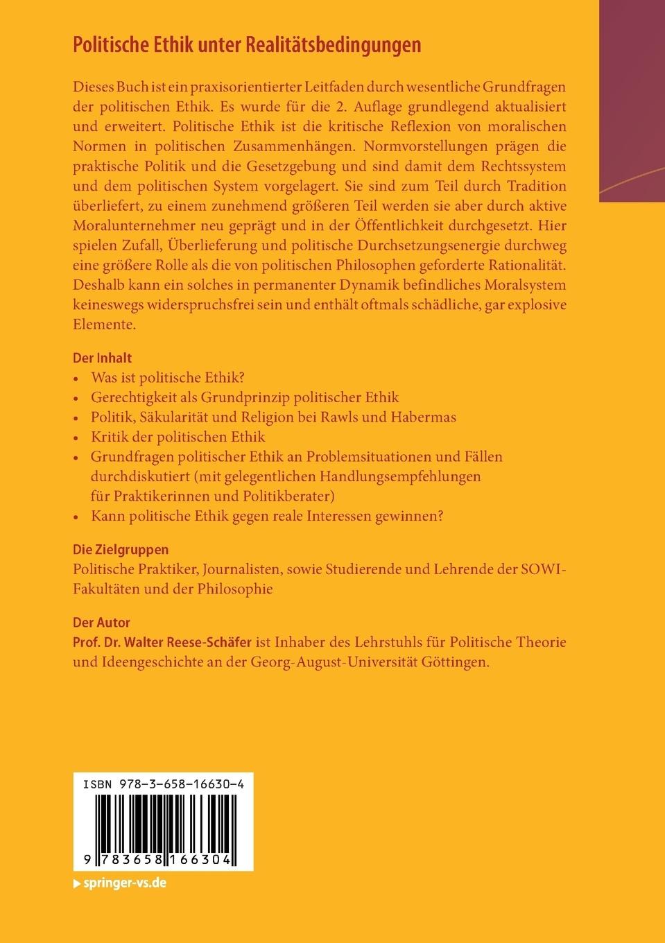 Rückseite: 9783658166304 | Politische Ethik unter Realitätsbedingungen | Walter Reese-Schäfer