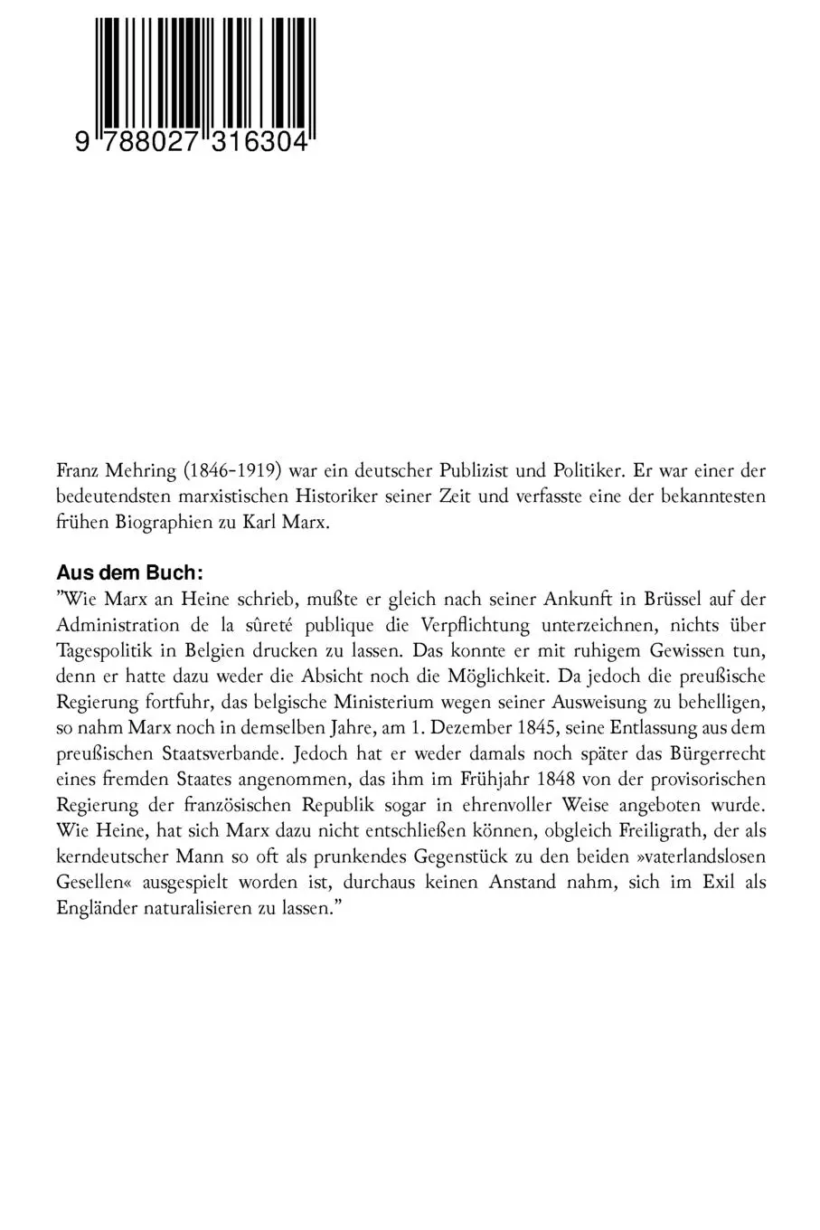 Rückseite: 9788027316304 | Karl Marx - Geschichte seines Lebens | Biografie | Franz Mehring