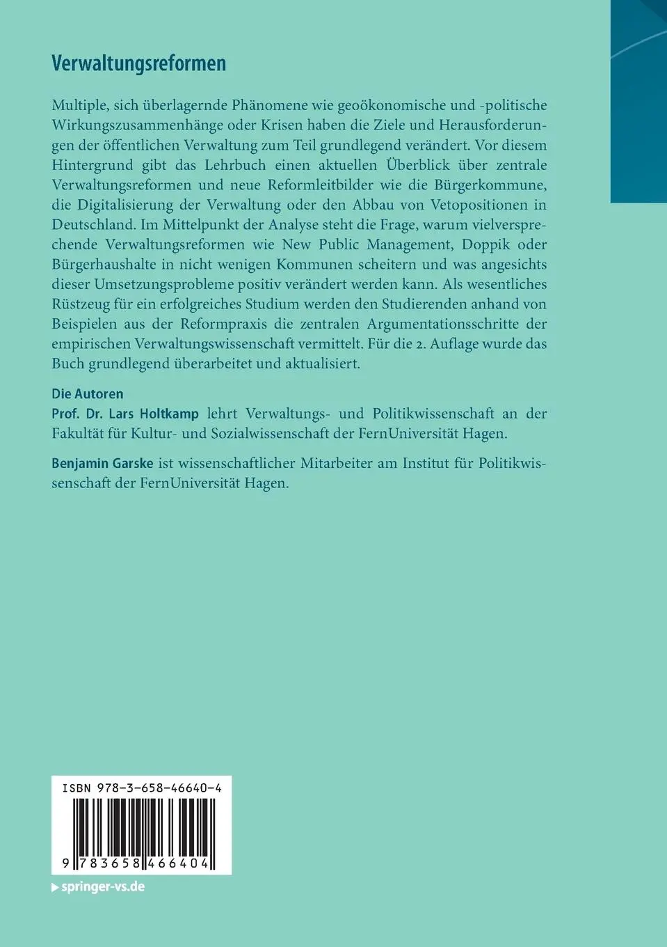 Rückseite: 9783658466404 | Verwaltungsreformen | Benjamin Garske (u. a.) | Taschenbuch | xiii