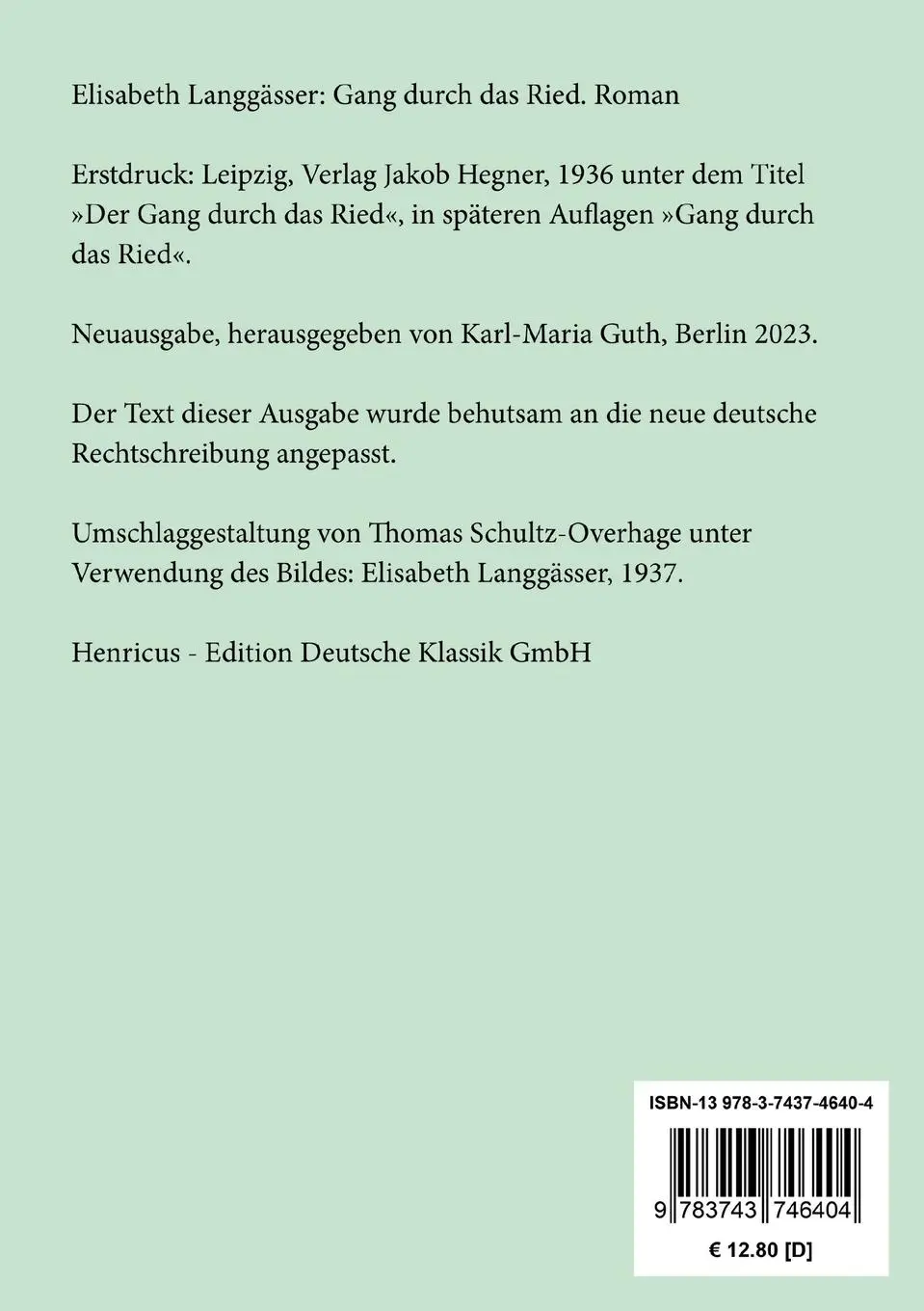 Rückseite: 9783743746404 | Gang durch das Ried | Roman | Elisabeth Langgässer | Taschenbuch