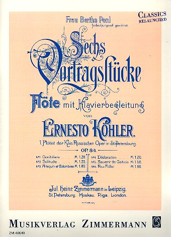 Cover: 9790010406404 | 6 Vortragsstücke op.84 für Flöte und Klavier | Ernesto Köhler | Buch