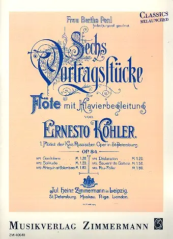 Cover: 9790010406404 | 6 Vortragsstücke op.84 für Flöte und Klavier | Ernesto Köhler | Buch