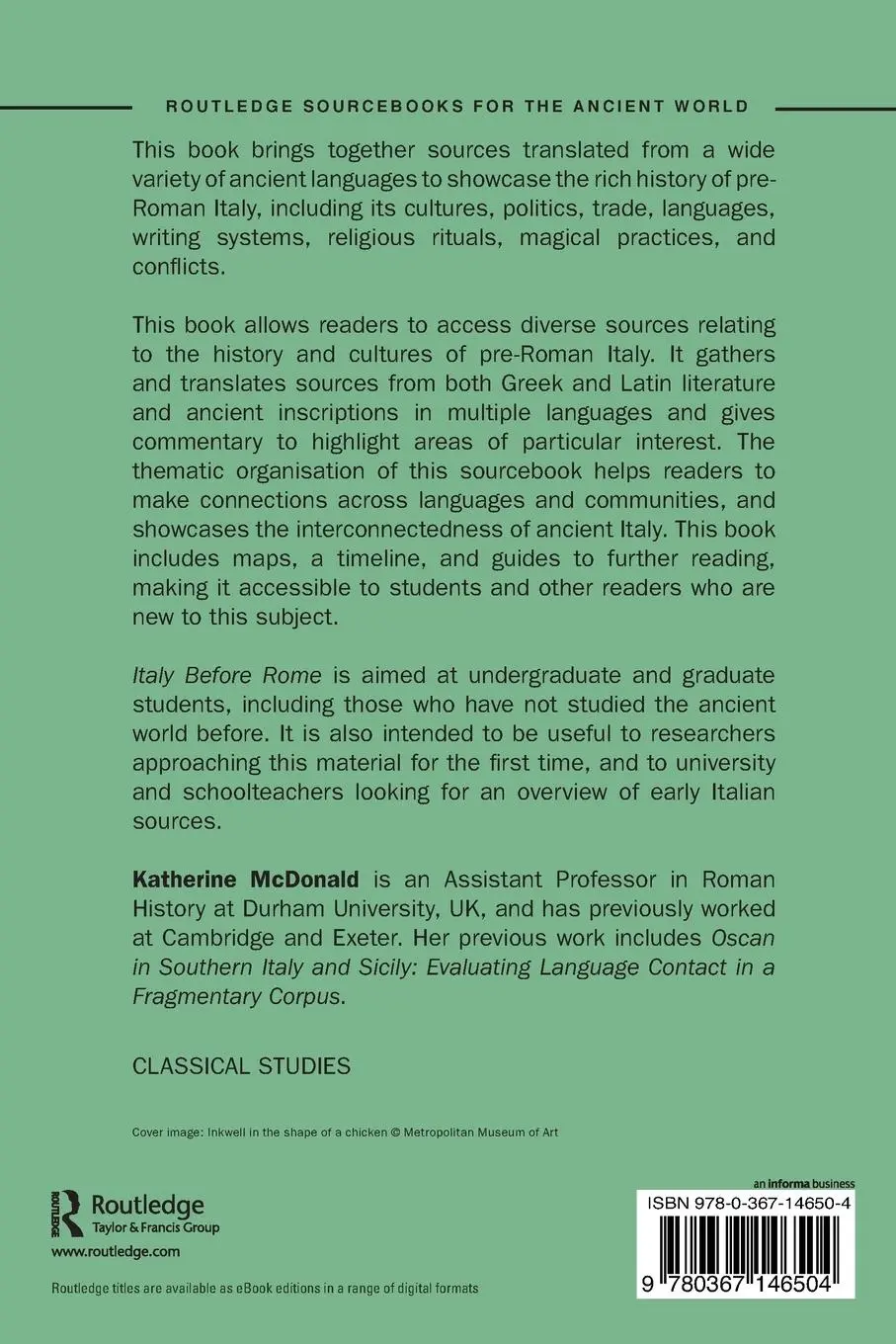 Rückseite: 9780367146504 | Italy Before Rome | A Sourcebook | Katherine Mcdonald | Taschenbuch