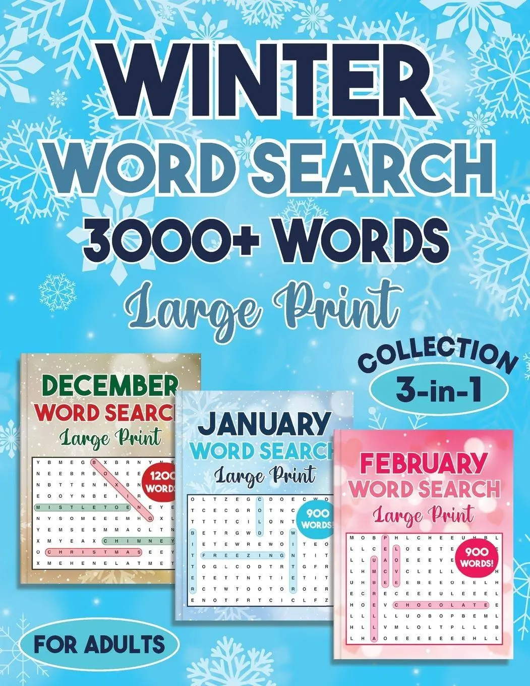 Cover: 9782670266504 | Winter Word Search 3000 + Words Puzzle Book Large Print | Laura Bidden