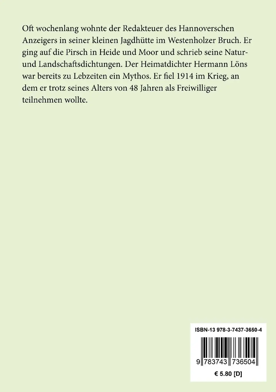 Rückseite: 9783743736504 | Mein grünes Buch | Jagdschilderungen | Hermann Löns | Taschenbuch