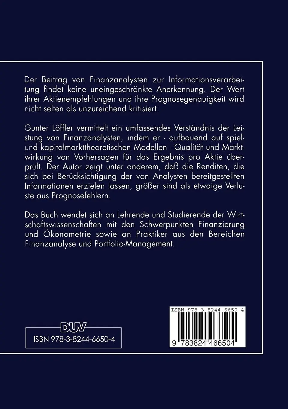 Rückseite: 9783824466504 | Der Beitrag von Finanzanalysten zur Informationsverarbeitung | Löffler