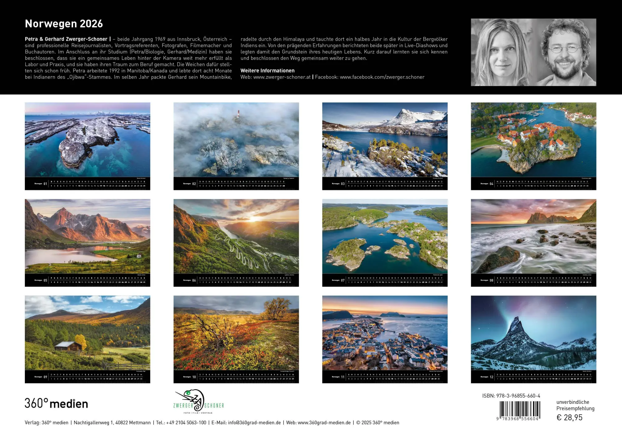 Rückseite: 9783968556604 | Norwegen Premiumkalender 2026 | Gerhard Zwerger-Schoner | Kalender