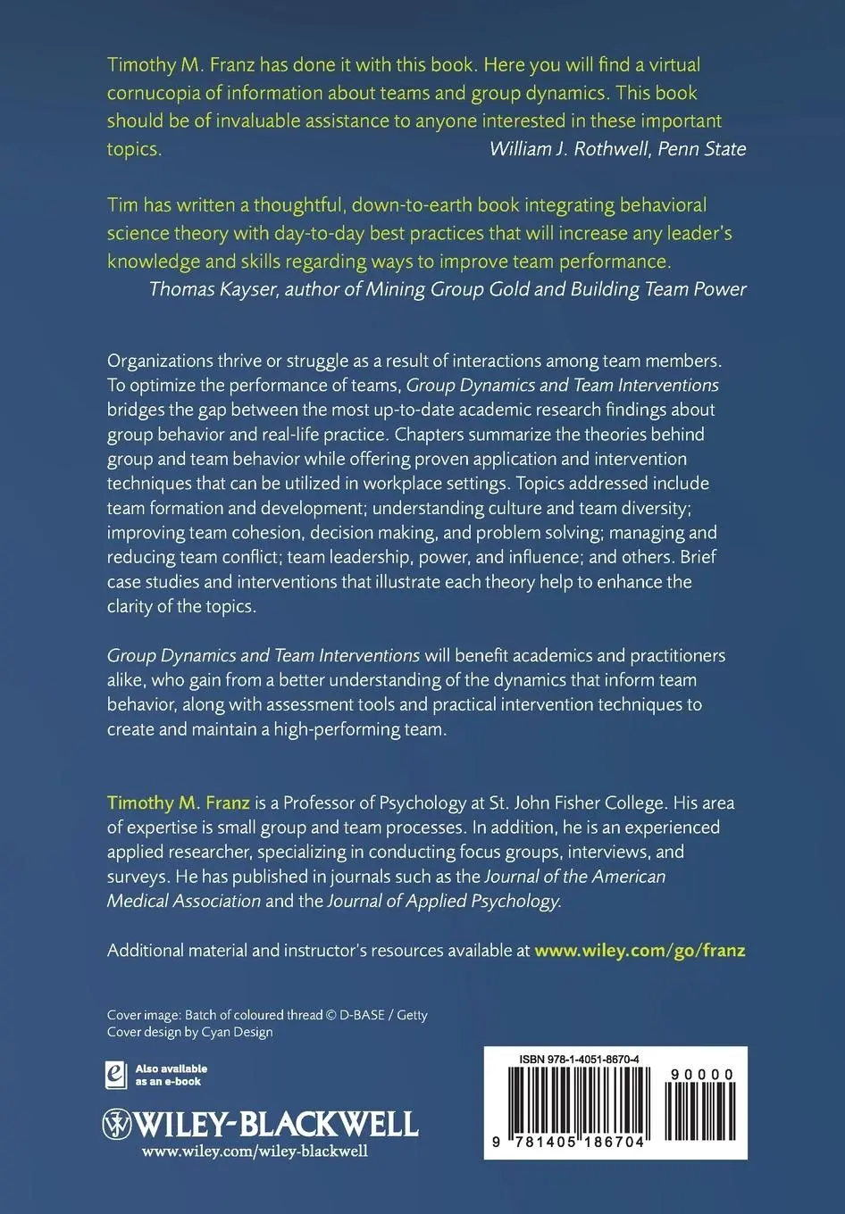 Rückseite: 9781405186704 | Group Dynamics and Team Interventions | Timothy M. Franz | Taschenbuch