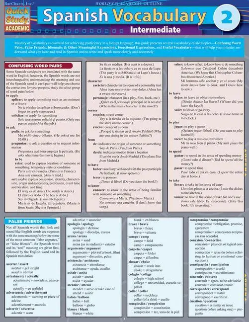 Cover: 9781423216704 | SPANISH VOCABULARY 2 INTERMEDI | Barcharts Inc | Quick Study: Academic
