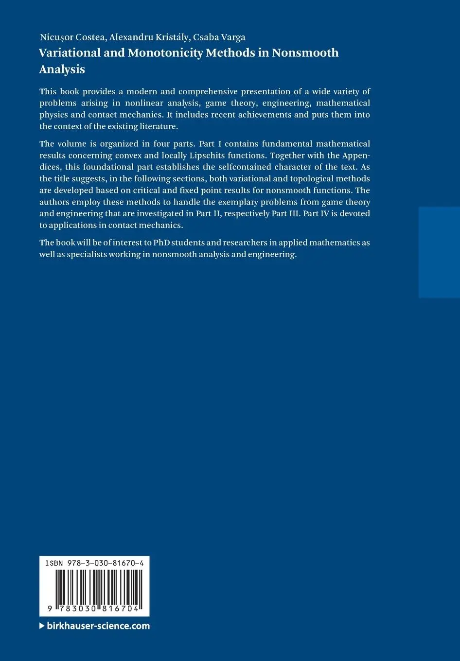 Rückseite: 9783030816704 | Variational and Monotonicity Methods in Nonsmooth Analysis | Buch