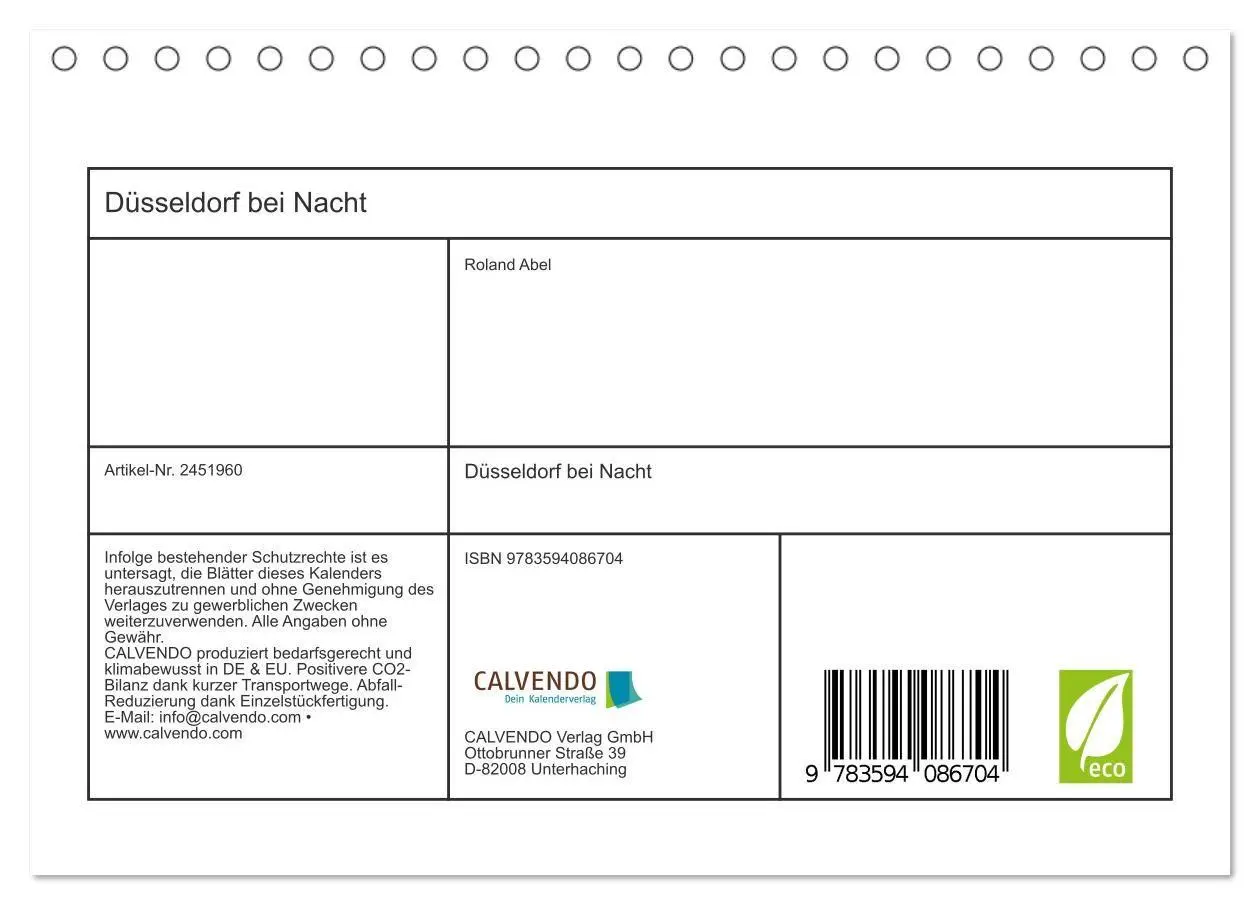 Bild: 9783594086704 | Düsseldorf bei Nacht (Tischkalender 2027 DIN A5 quer), CALVENDO...