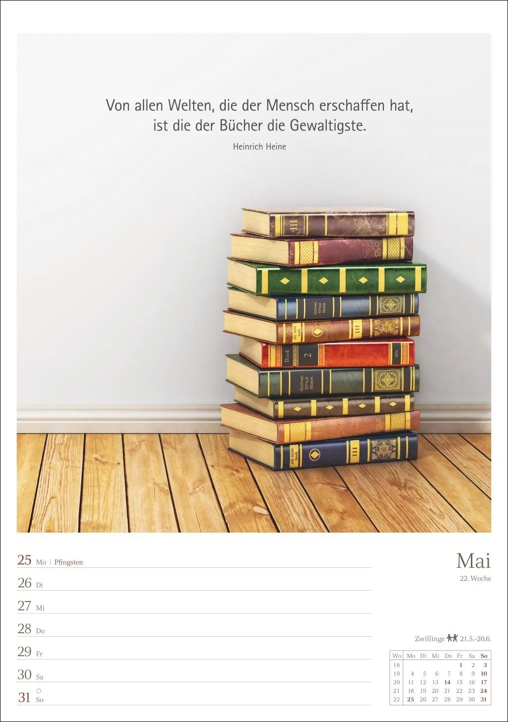Bild: 9783840036804 | Leben mit Büchern Wochenplaner 2026 - 53 Blatt mit Weisheit der...
