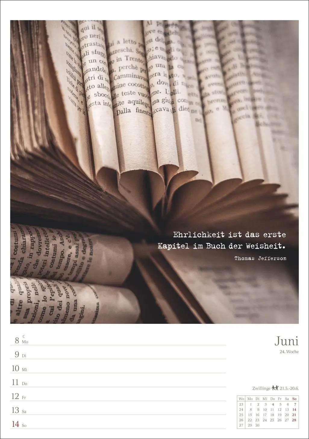 Bild: 9783840036804 | Leben mit Büchern Wochenplaner 2026 - 53 Blatt mit Weisheit der...