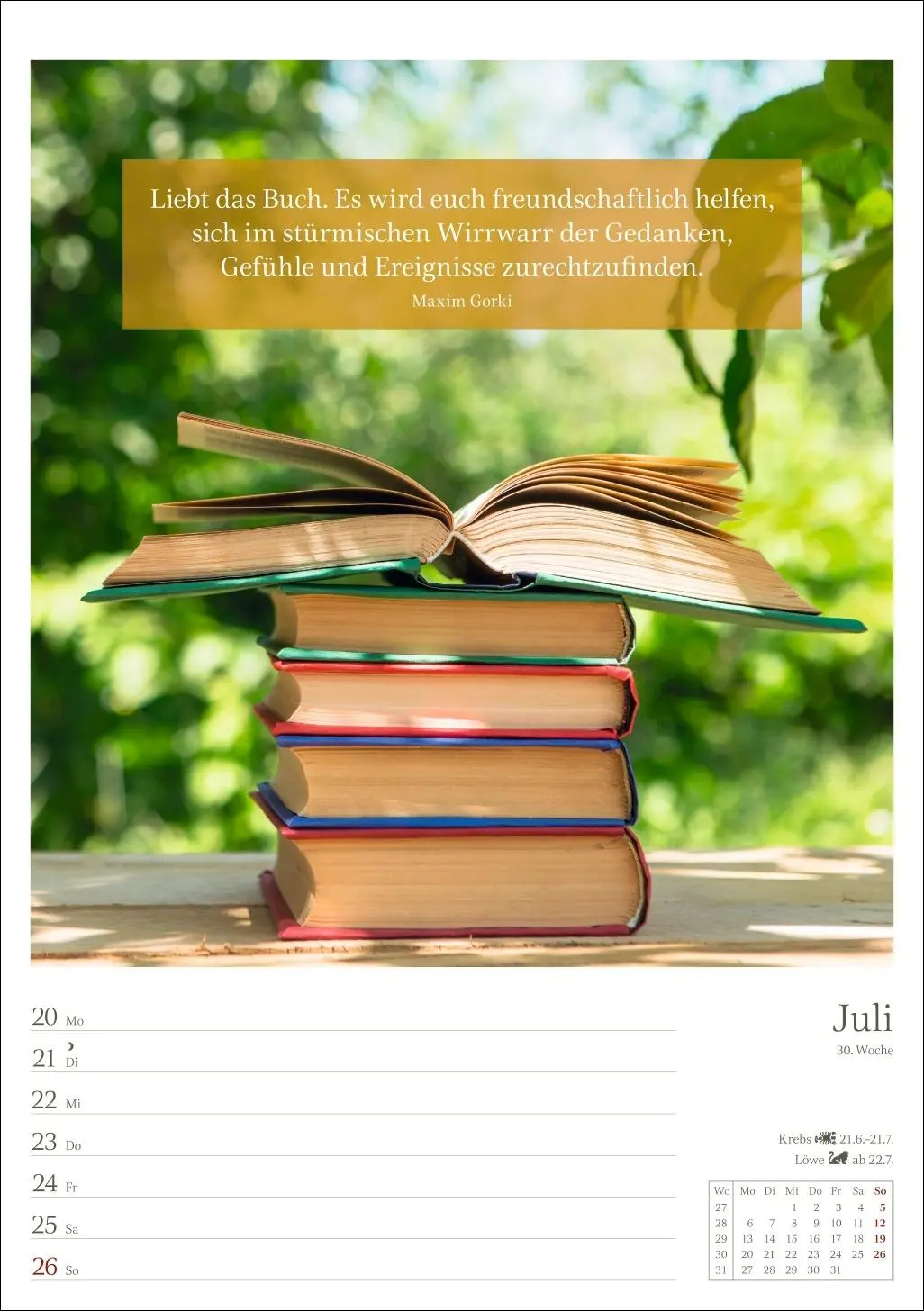 Bild: 9783840036804 | Leben mit Büchern Wochenplaner 2026 - 53 Blatt mit Weisheit der...