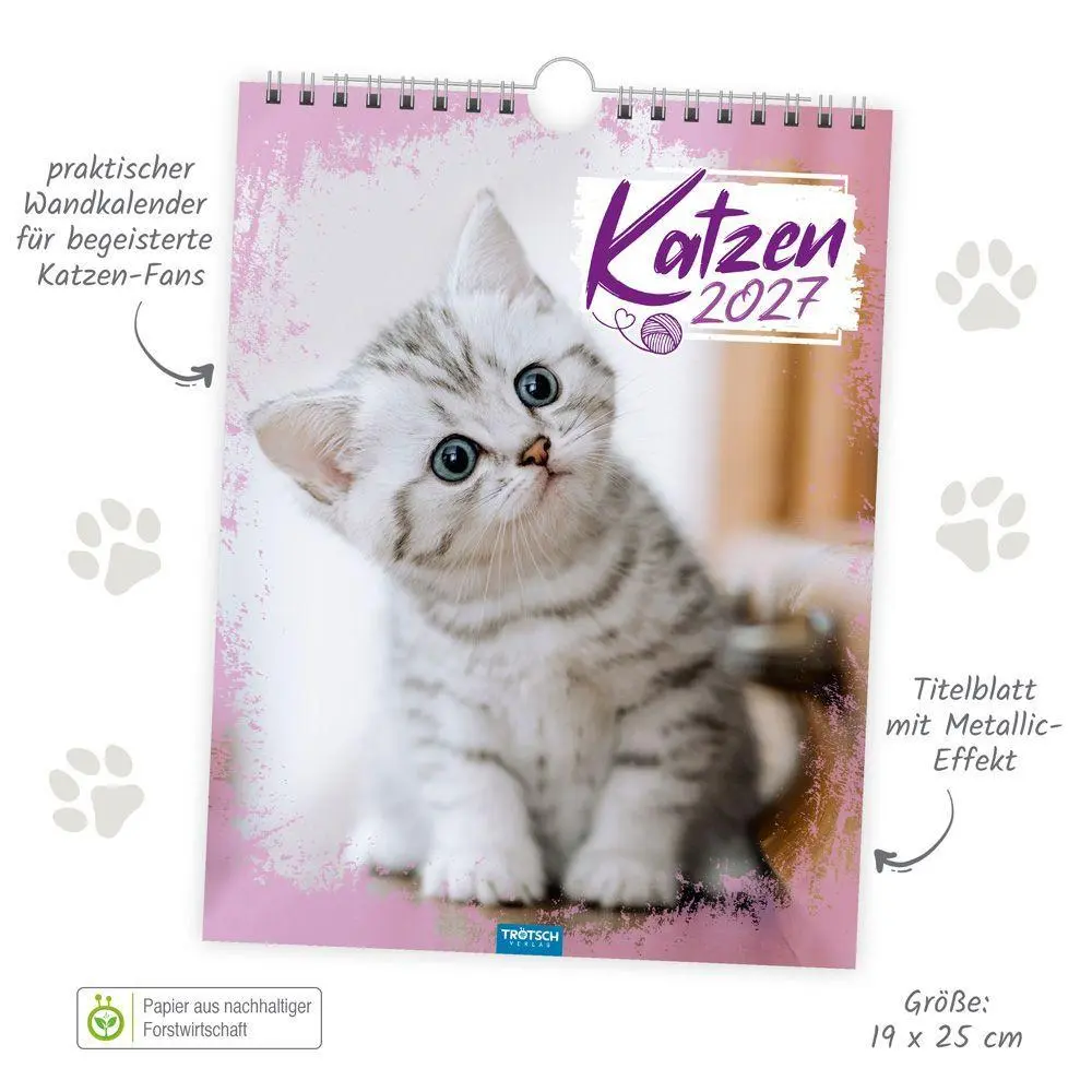 Bild: 9783988026804 | TRÖTSCH - Notizkalender zum Hängen Katzen 2027 | KG | Kalender | 24 S.