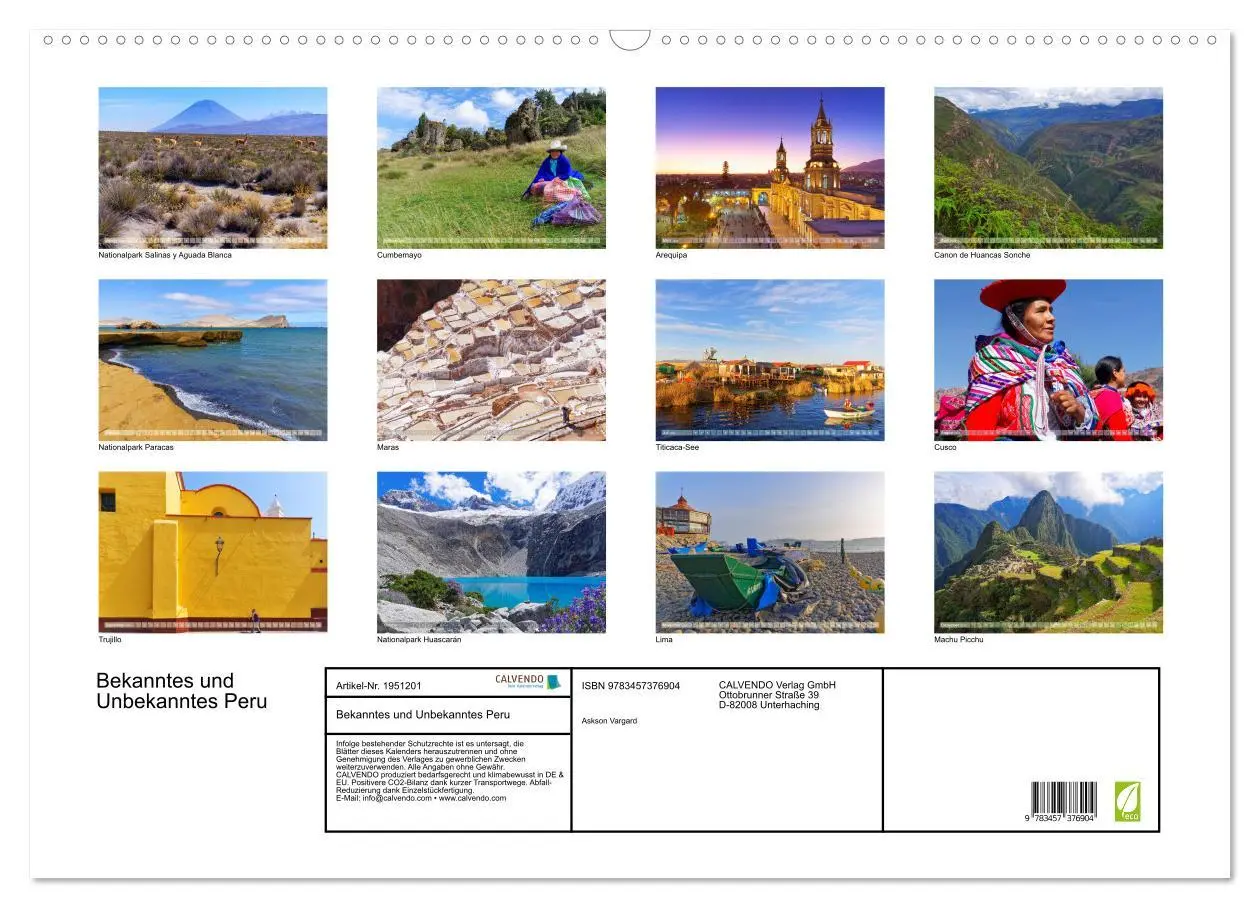Bild: 9783457376904 | Bekanntes und Unbekanntes Peru (Wandkalender 2026 DIN A2 quer),...
