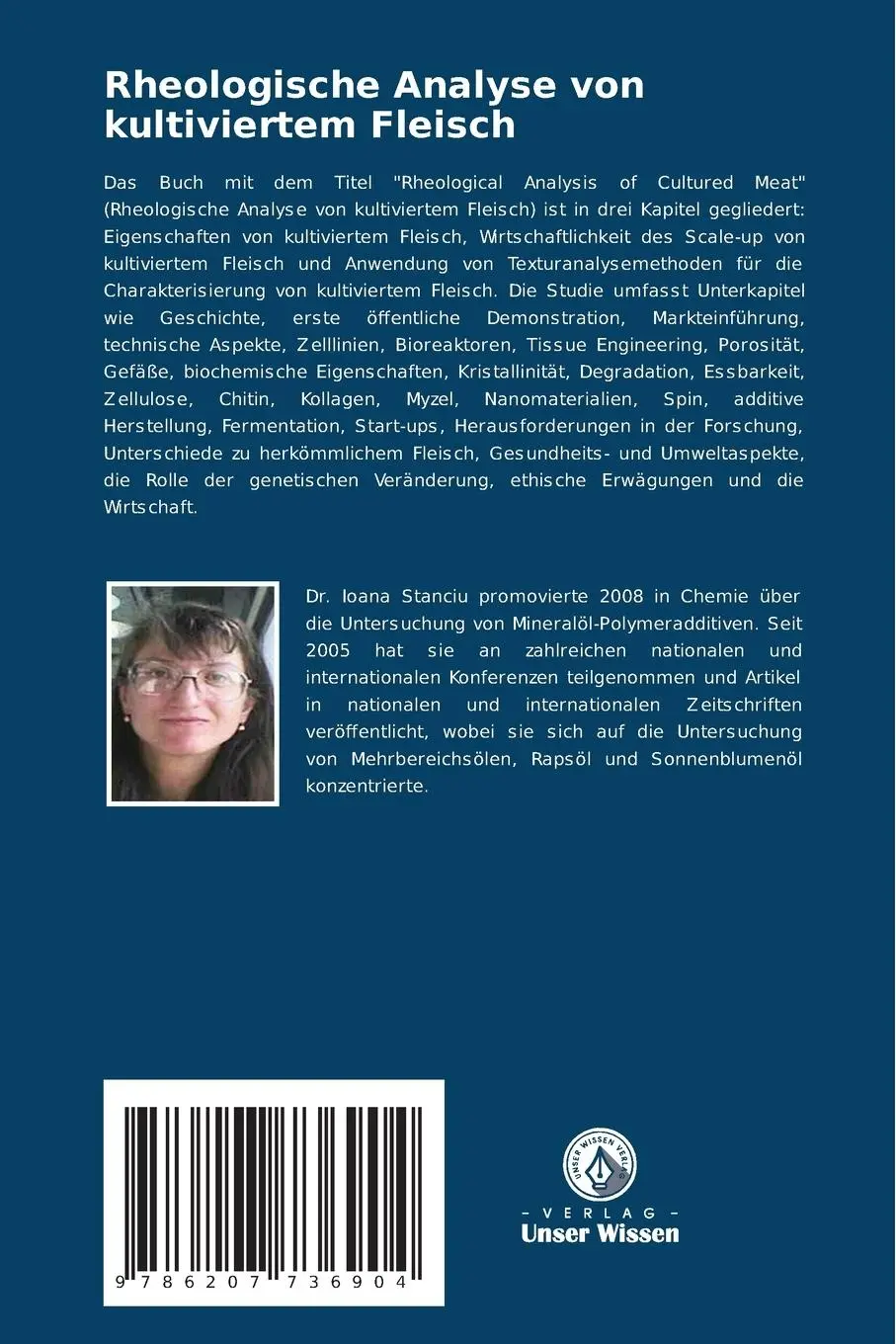 Rückseite: 9786207736904 | Rheologische Analyse von kultiviertem Fleisch | Ioana Stanciu | Buch