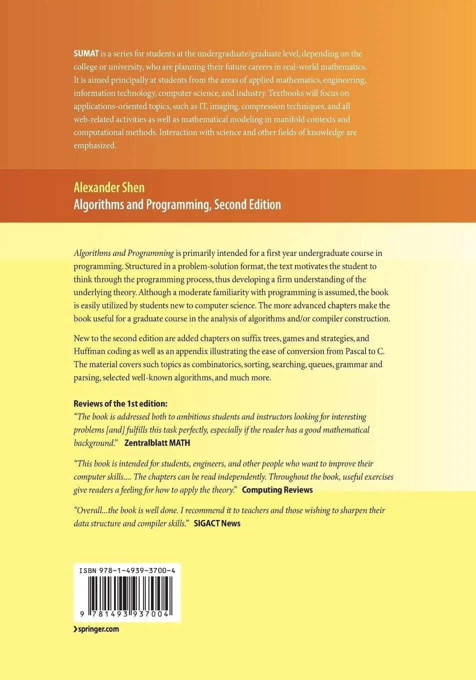 Rückseite: 9781493937004 | Algorithms and Programming | Problems and Solutions | Alexander Shen