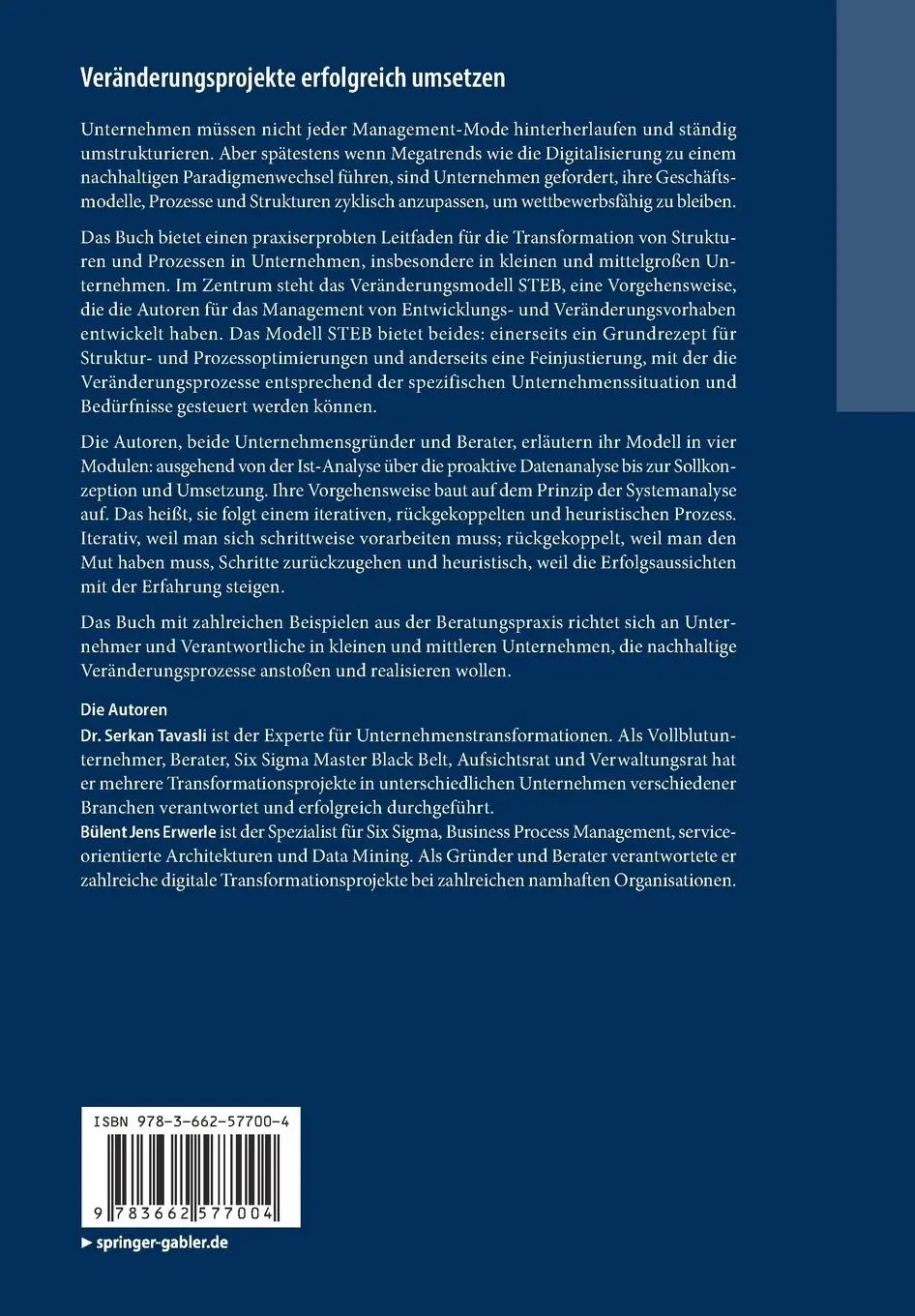 Rückseite: 9783662577004 | Veränderungsprojekte erfolgreich umsetzen | Erwerle (u. a.) | Buch