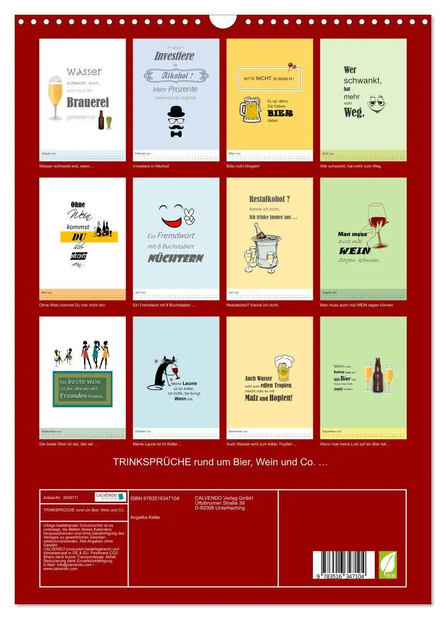 Bild: 9783516347104 | TRINKSPRÜCHE rund um Bier, Wein und Co. ... (Wandkalender 2026 DIN...