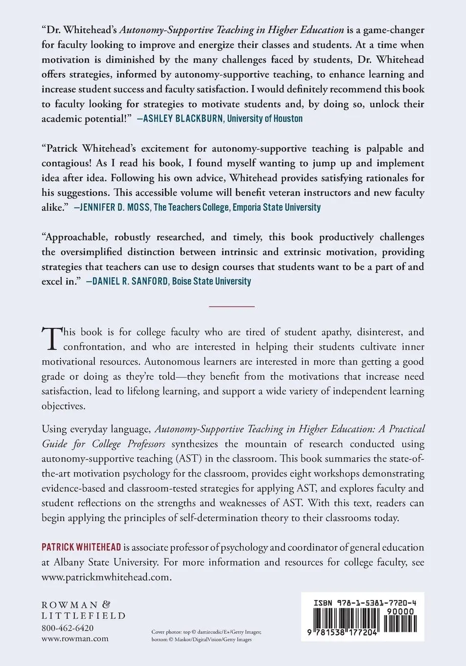 Rückseite: 9781538177204 | Autonomy-Supportive Teaching in Higher Education | Whitehead | Buch