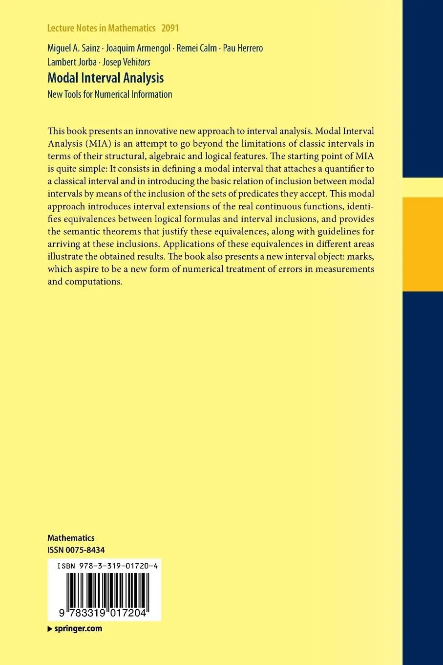 Rückseite: 9783319017204 | Modal Interval Analysis | New Tools for Numerical Information | Buch