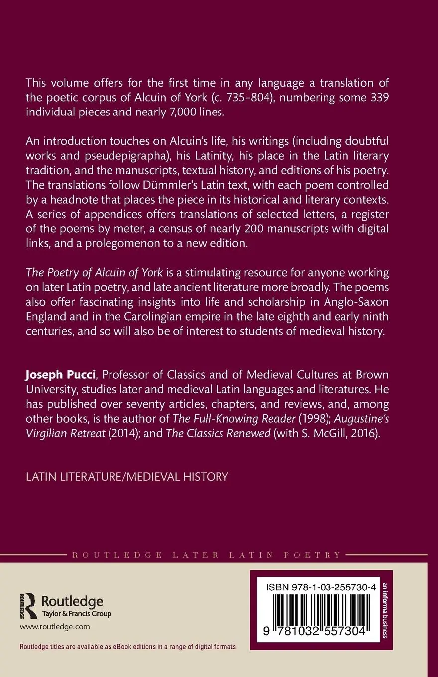 Rückseite: 9781032557304 | The Poetry of Alcuin of York | Joseph Pucci | Taschenbuch | Englisch