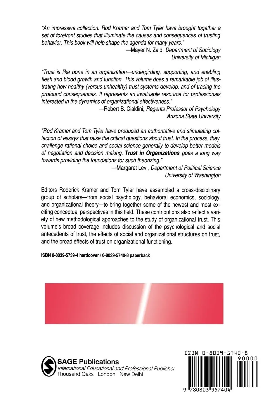 Rückseite: 9780803957404 | Trust in Organizations | Frontiers of Theory and Research | Kramer