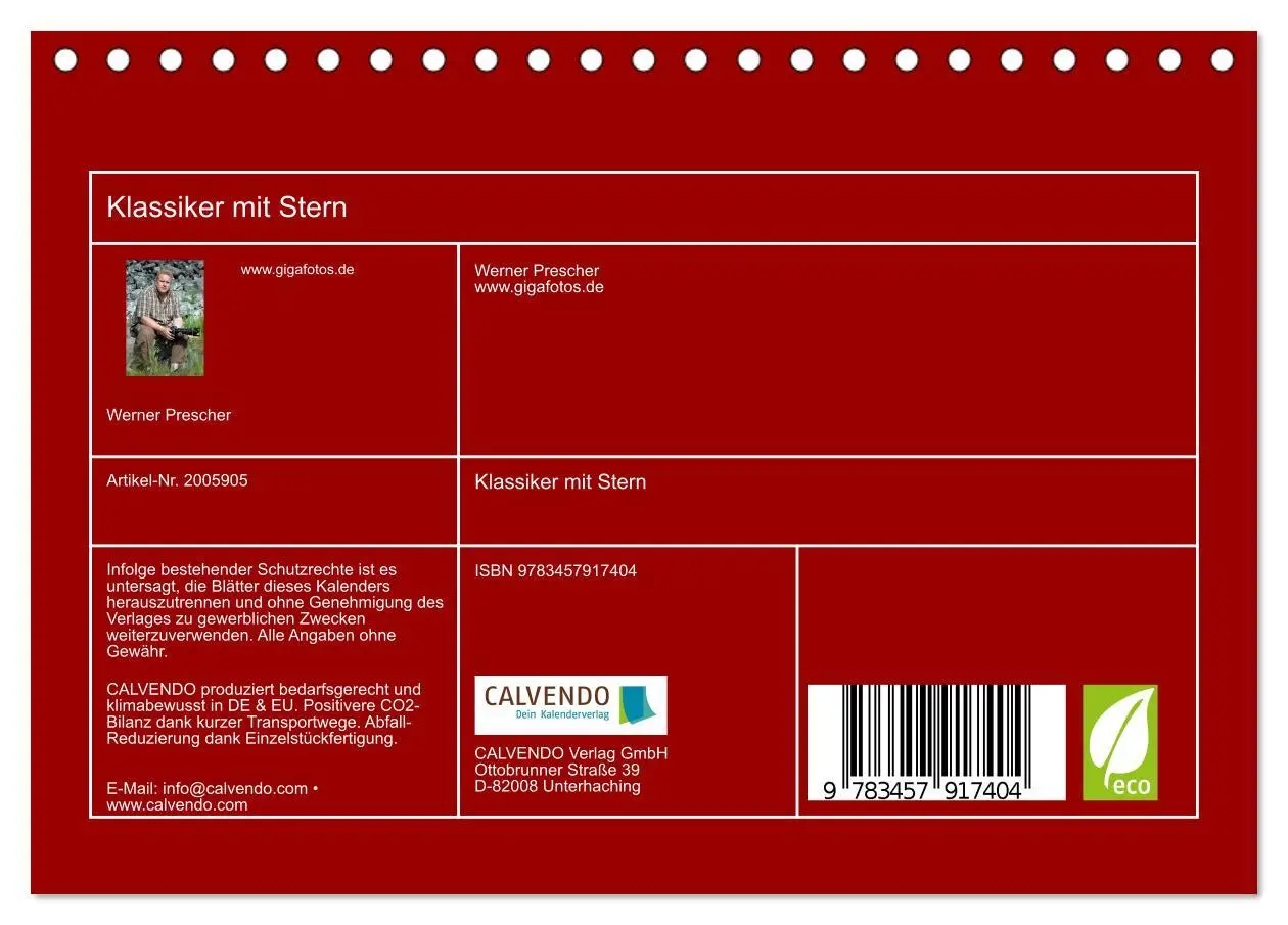 Bild: 9783457917404 | Klassiker mit Stern (Tischkalender 2026 DIN A5 quer), CALVENDO...