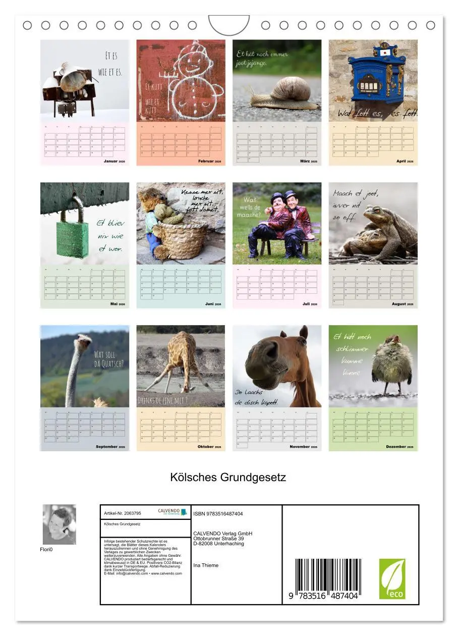 Bild: 9783516487404 | Kölsches Grundgesetz (Wandkalender 2026 DIN A4 hoch), CALVENDO...