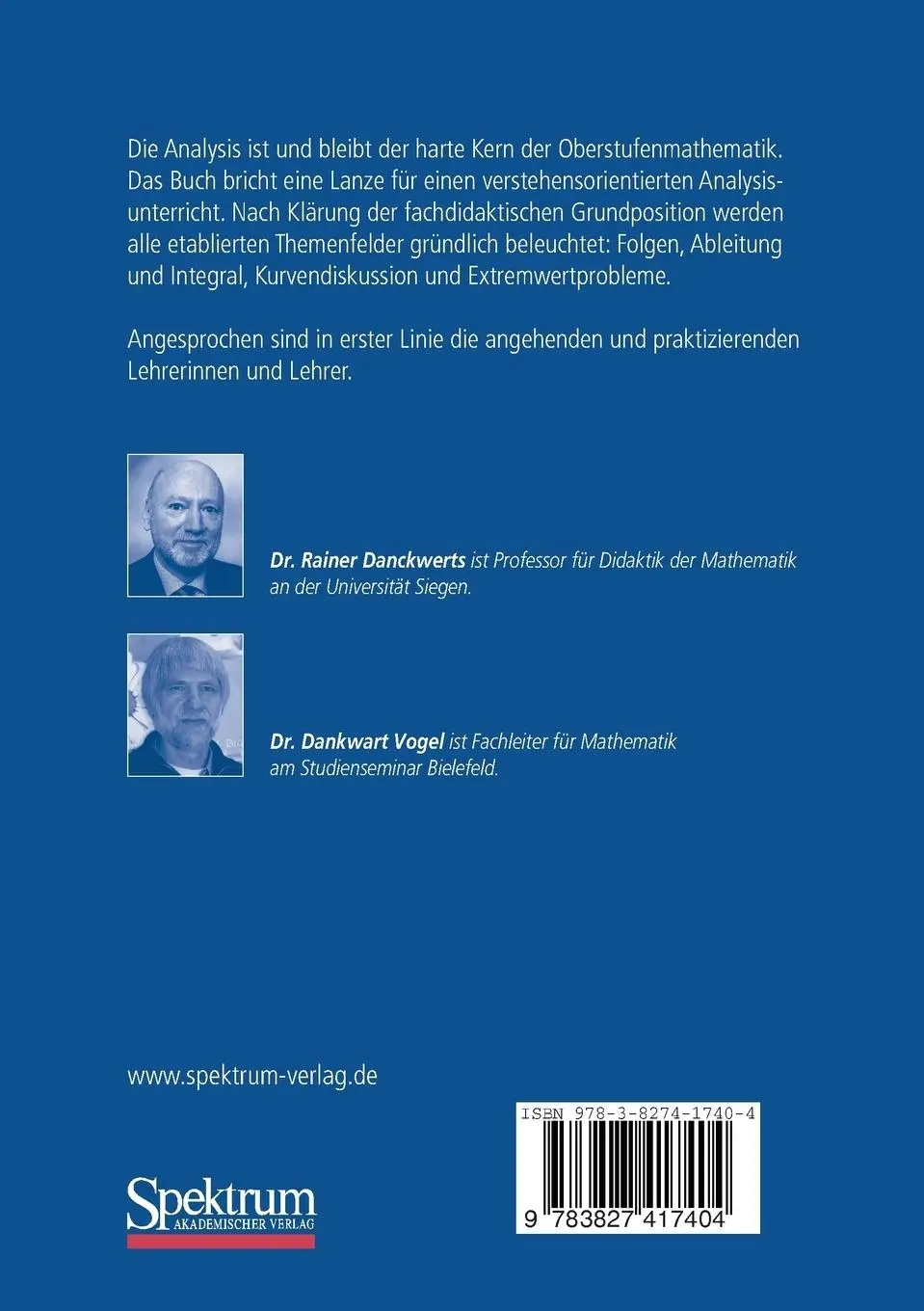 Rückseite: 9783827417404 | Analysis verständlich unterrichten | Dankwart Vogel (u. a.) | Buch | x