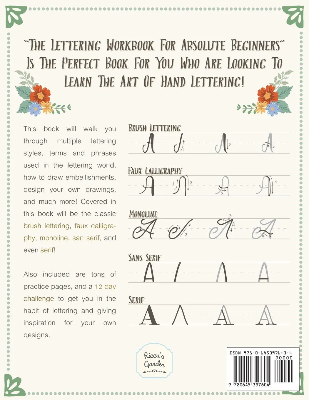 Rückseite: 9780645397604 | The Lettering Workbook for Absolute Beginners | Ricca's Garden | Buch