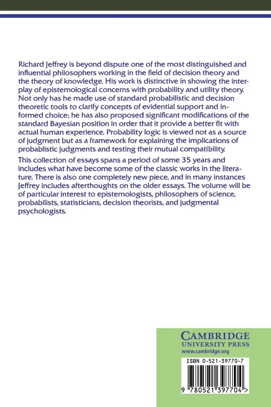 Rückseite: 9780521397704 | Probability and the Art of Judgment | Richard Jeffrey | Taschenbuch