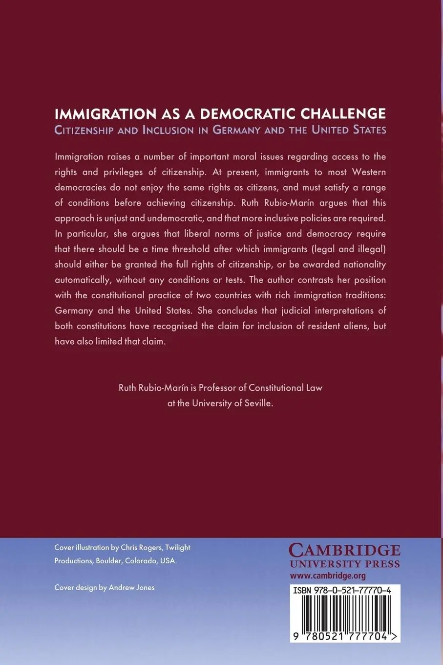 Rückseite: 9780521777704 | Immigration as a Democratic Challenge | Ruth Rubio-Marin | Taschenbuch