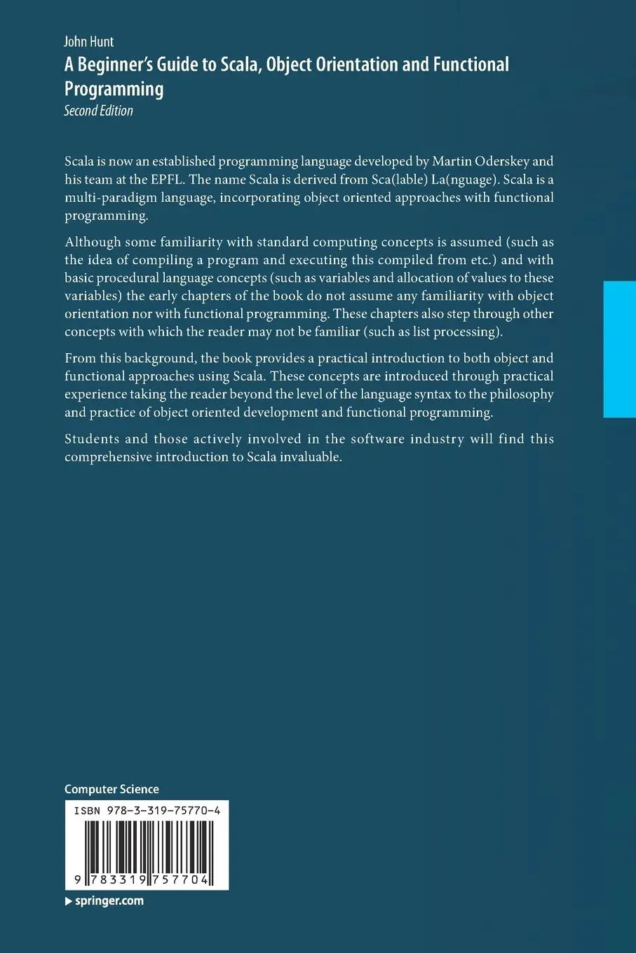 Rückseite: 9783319757704 | A Beginner's Guide to Scala, Object Orientation and Functional...