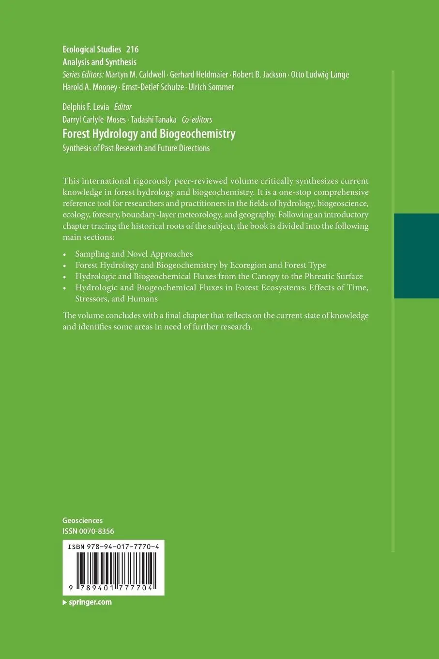 Rückseite: 9789401777704 | Forest Hydrology and Biogeochemistry | Delphis F. Levia (u. a.) | Buch